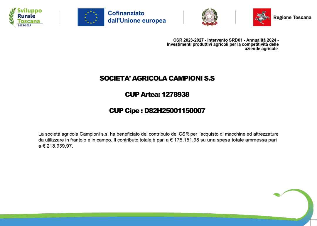 Società Agricola Campioni S.S CUP Artea 1259483